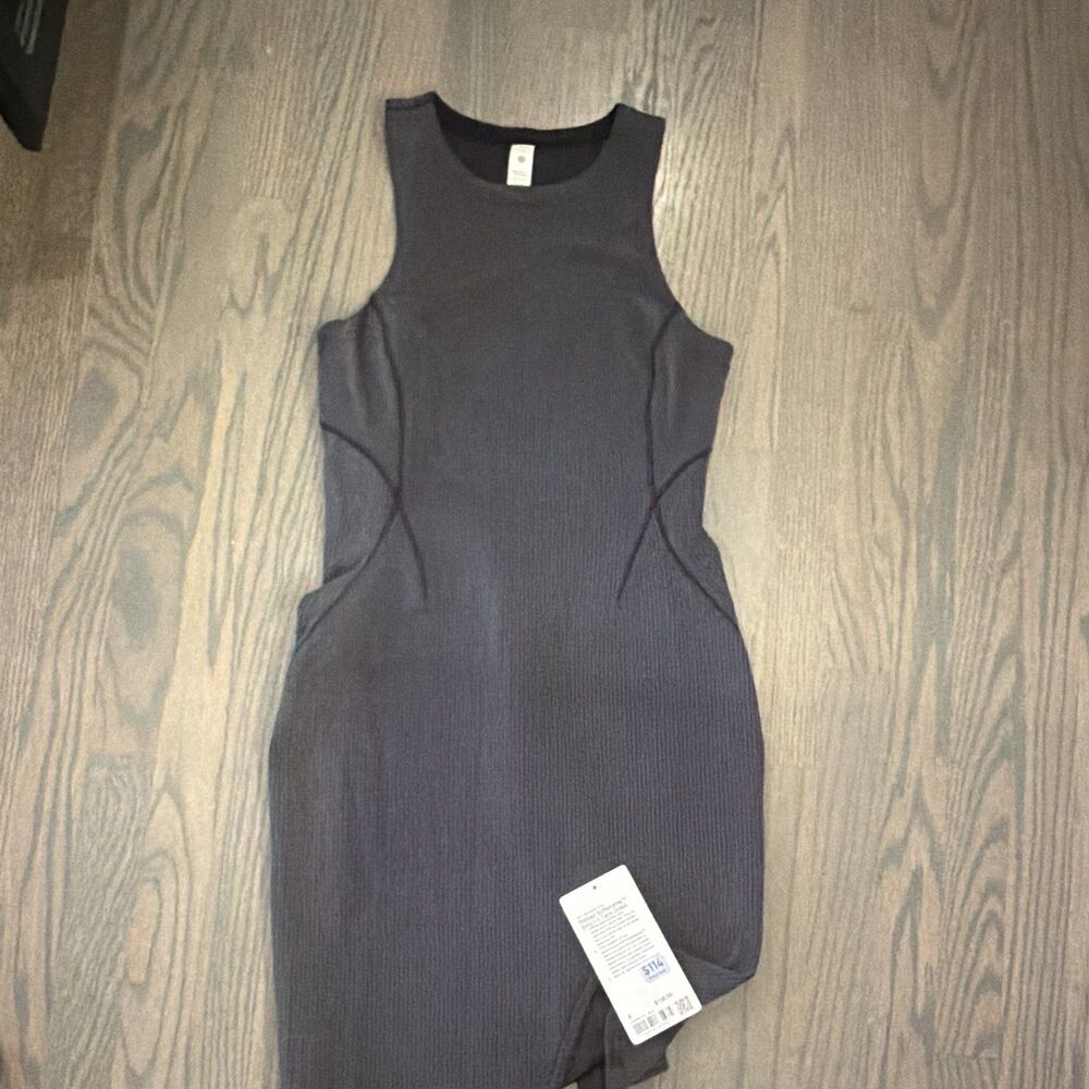 LULULEMON Ribbed Nulu High-Neck Slim-Fit Tank Dress Graphite Grey Size 8 NWT